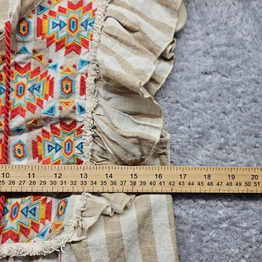 Savanna Jane Bohemian Striped Blouse Size Small Embroidered Ruffle - Picture 7 of 10